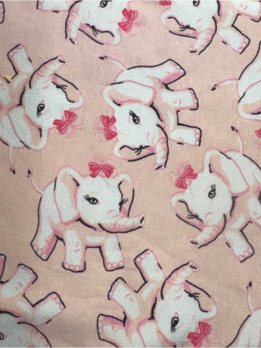 Hand Crafted Pink and White Elephant knit Fabric 57” x 68” wide #760